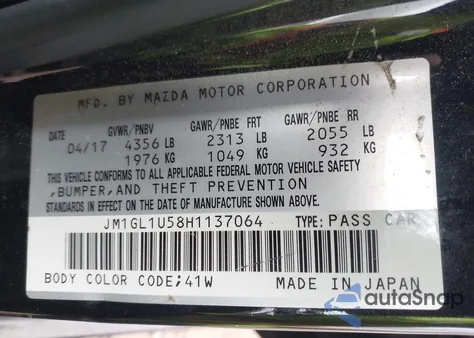 2017 Mazda Mazda6 Sport z USA, uszkodzony, nr VIN JM1GL1U58H1137064